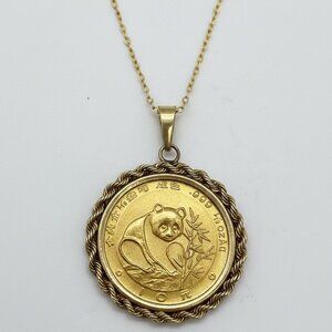 1/10 oz Panda Coin Pendant Necklace Reversible Both Sides Wear 14K Gold Plated